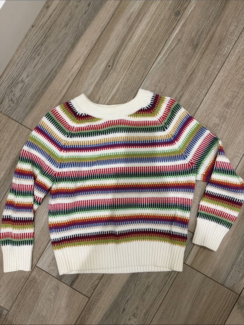 Women’s Multicolor Striped Crewneck Sweater - White Base